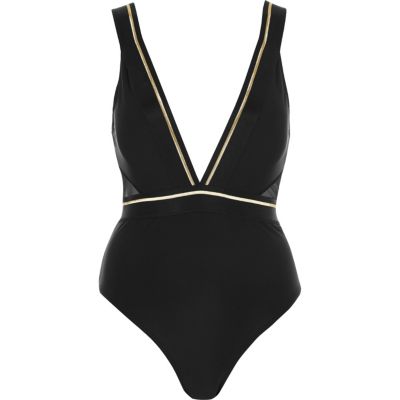 Black gold tipped plunge swimsuit